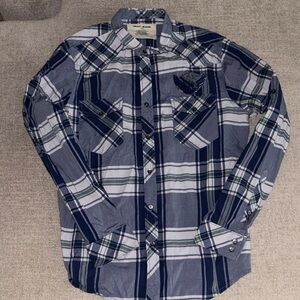 DKNY Navy and White Plaid Men's Shirt